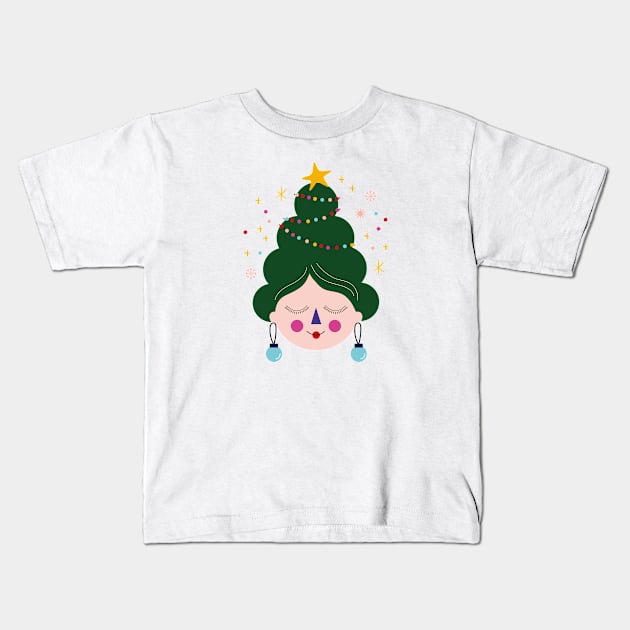 Vintage pink colorful Cute funny Christmas avatar tree decoration Kids T-Shirt by sugarcloudlb-studio